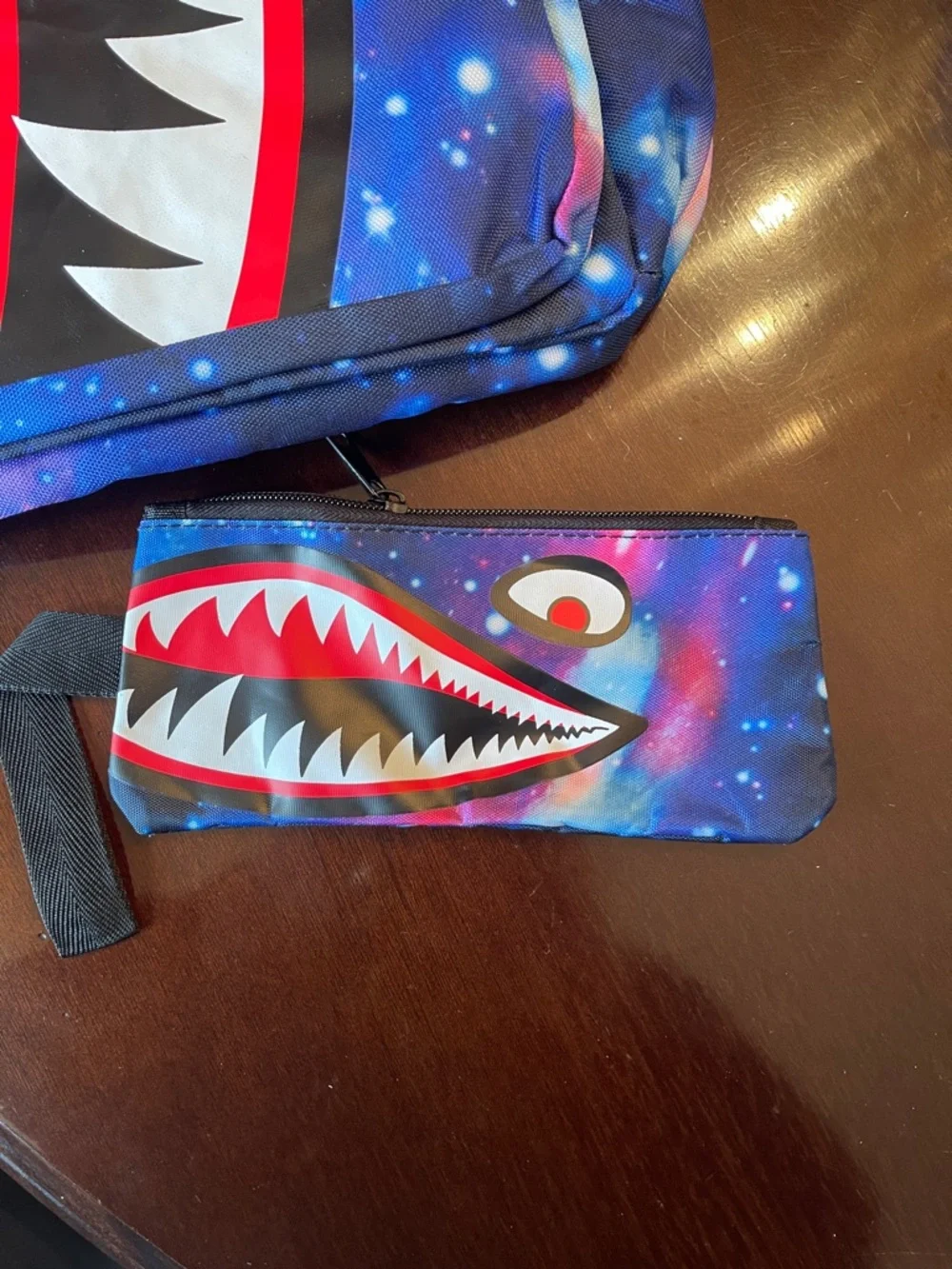 Shark Mouth Backpack Galaxy Print School Bag with Teeth Design USB port nwt